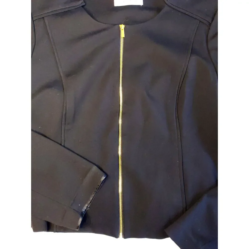 Calvin Klein Black Full Zip Blazer Jacket Women's Gold Zipper Structured Crop S